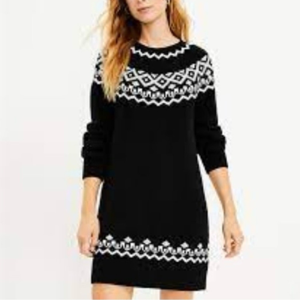 LOFT Black and White Long Sleeve Sweater Dress